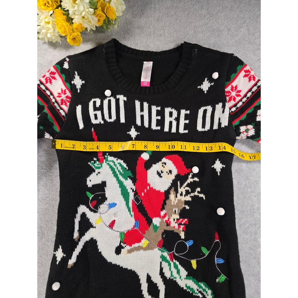 No‎ Boundaries Knit Ugly Christmas Sweater Size Small Santa Unicorn - Picture 7 of 9